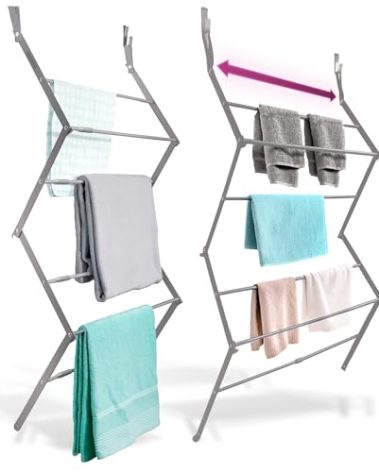 BLACK+DECKER Over The Door Expandable Telescopic Drying Rack, Clothes Organizer, Towel Hanger, Laundry, Collapsible, Gray