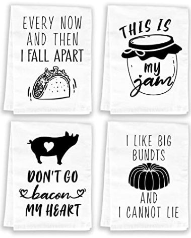 Miracu Funny Kitchen Towels and Dishcloths Sets of 4, Valentines Housewarming Gifts for New House Home, Decorative Fun Cute Hand Dish Towels for Women, Flour Sack Tea Washcloth for Kitchen w/Sayings