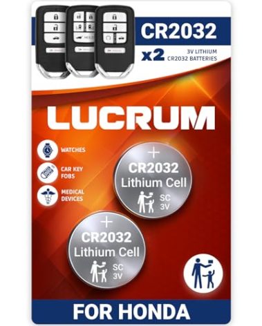 Key Fob Battery Replacement for Honda (2013-2025) Accord, Civic, CRV, Clarity, Odyssey, Pilot - 2PCs CR2032 Batteries for Car Remote Key CR2023