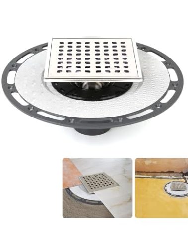 6-Inch Square Shower Drain with Bonding Flange - Durable Stainless Steel Shower Drain Flange Kit for Quick Drainage, Easy Installation, Ideal for Bathroom & Wet Area Renovations