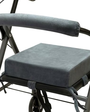 VGLCBBSTS Walker Seat Cushion for Seniors – Memory Foam Rollator Accessory with Backrest, Washable Crystal Velvet Cover, Gift-Ready Box, Secure Straps & Zipper – Walker Chair Pad