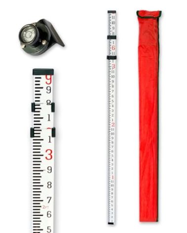 Grade Stick 9-Foot Aluminum Grade Rod - 10ths，Grade Rod，Grade Stick for Laser Level，Survey Rod，Grade Rods，Survey Pole，With Bubble Level, 3-Stage Telescopic，Double-Sided Scale Telescopic Leveling Rod
