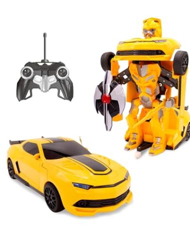 Family Smiles Kids Transforming Robot RC Car Toys for Boys 8-13 Remote Control Gift Yellow