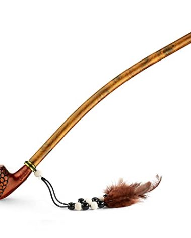 Extra Long 14" Stem Churchwarden Pipe - With Indian Spirit Feathers & Beads - Hand Made Wood Smoking Bowl - in Gift Box