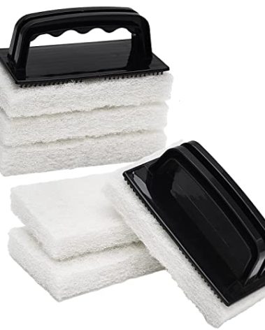 YoleShy Handled Scrubber Set, Non-Scratch Bathroom Scrubbing Pads, Bathtub Scrubber with Handle, Reusable Cleaning Sponge for Shower Tile, Bathtube, Sink, Spas Tubs & Swimming Pool Step