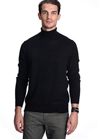 State Cashmere Men's Essential Turtleneck Sweater 100% Pure Cashmere Classic Long Sleeve Pullover (Black, X-Large)