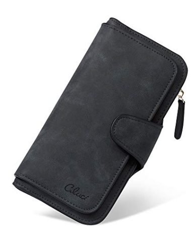 CLUCI Women Wallet Leather RFID Blocking Designer Trifold Card Holder Ladies Clutch with ID Window Black