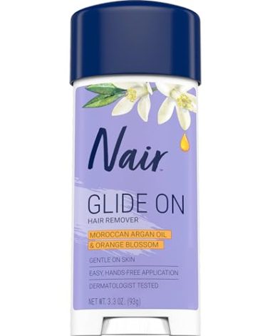 Nair Glide On Hair Removal Cream, Arm, Leg, and Bikini Hair Remover, Depilatory Cream, 3.3 Oz Stick