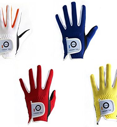 Golf Gloves Junior Kids Youth Toddler Boys Girls Left Hand Right Hand Dura Feel White Blue Red Yellow Golf Glove Extra Value 2 Pack Age 4-11 Years Old (X-Large(Age 9-10) Red, Worn on Left Hand)