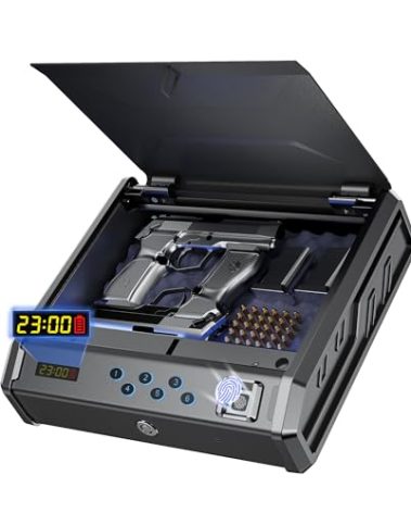Biometric Gun Safe for Handgun,Pistol safe with FingerPrint,Gun Lock Box for truck and car,Hand Gun Safe with 3 Ways Unlock to Quick-Access