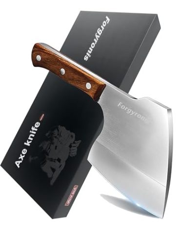Meat Cleaver, 6.3" Heavy Duty Axe shape Kitchen Knife, 2.1 lb Butcher Knife Professional GradeThickened Blade Hand Forged Meat Chopper for Bones, Kitchen, BBQ & Camping, Gift for Men, Dad