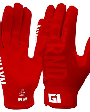 Nxtrnd G1 Youth Football Gloves, Kids Sticky Receiver Gloves (Red, Youth Small)