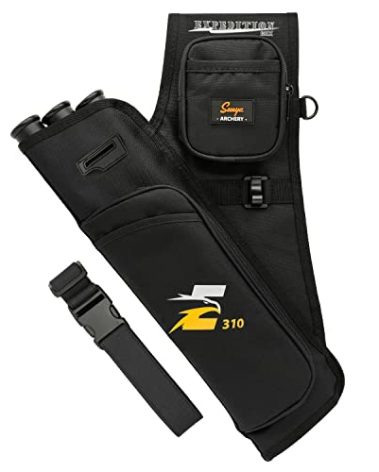 SUNYA Left-Handed Archery Hip Quiver For Arrows. Archery Quiver Includes Tab And Release Pockets And Adjustable Nylon Belt. Fit For Bow Target Archery (Left Hand-Black)