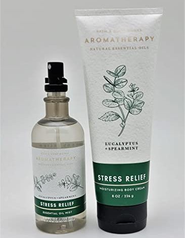 Bath & Body Works - Aromatherapy - Eucalyptus Spearmint – Stress Relief - 2 pc Bundle - Essential Oil Mist- 5.3 fl oz - & Body Cream - 8 oz