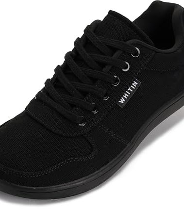 WHITIN Wide Toe Box Barefoot Sneakers for Women Fashion Canvas Minimalist Size 8 Zero Drop Sole Shoes Walking Outdoor Gym All Black 39