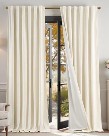 Lazzzy Blackout Velvet Curtains for Living Room Bedroom 96 Inch Long Insulated Lined Drapes Rod Pocket Modern Window Treatments 2 Panels Set Vanilla White