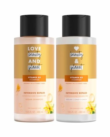 Love Beauty and Planet Coconut Oil & Ylang Hope and Repair Shampoo and Conditioner for Dry and Damaged Hair 2 Count, 13.5 oz each, Paraben , Silicone Free, Vegan