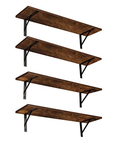 DINZI LVJ Long Wall Shelves, Set of 4, 31.5Inch Wall Mounted Shelves, Extra Large Wall Storage Ledges with Sturdy Metal Brackets for Living Room, Bathroom, Bedroom, Kitchen, Rustic Brown