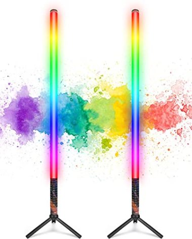 LUXCEO 2Pack RGB Tube Light Bar (2.8Ft) with Stand, Battery Powered LED Video Light Wand Stick for DJ & Photography