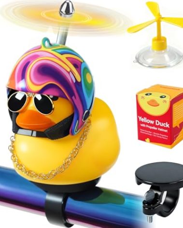 EMPATHECH Rubber Duck Bike Decorations [New Stable Clamp Mount] Cute Squeak Duck Bike Bell [Two Helmet Propeller] Funny Bike Accessories e Scooter Accessories Motorcycle Accessories Cycling Gifts