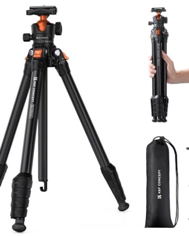 K&F CONCEPT 63" Aluminum Travel Tripod for Camera w Phone Holder, Non-Reversible Lightweight Compact Tripod Weighs 2.6lb, Max Load 22lb for Camera DSLR Mirrorless Spotting Scope Camcorders Phone