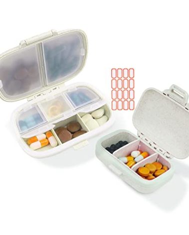 2 Pack Pill Organizer Box - Small Pill Dispenser Home Travel Essentials Supplement Holder Portable Vitamin Case 8 Compartment & 3 Compartment Container Daily Medicine