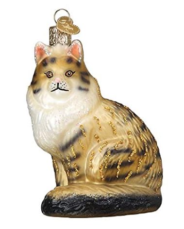 Old World Christmas Maine Coon Cat Glass Blown Ornament for Christmas Tree, Handcrafted Holiday Decoration, Cat Collection