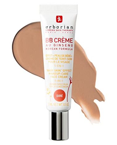 Erborian BB Cream with Ginseng, Doré (Golden/Tan) - Lightweight Buildable Coverage with SPF 20 & Ultra-Soft Matte Finish Minimizes Pores & Imperfections - Korean Face Skincare - 0.5 Oz