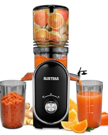 SUSTEAS Cold Press Juicer, 300W, 5.3" Large Feed Chute, 1.5L Capacity, Automatic Feeding, High Yield, Easy to Clean, Ideal for Whole Fruits & Vegetables, Black