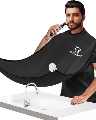 VUELANE Beard Bib Beard Apron, Beard Bib Hair Catcher for Men Shaving, Non-Stick Beard Bib Apron for Men with Strong Suction Cups, Gifts for Men Husband, Grooming Kit for Men - Black