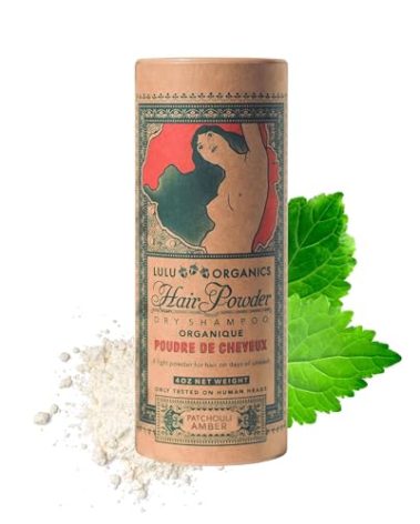 Lulu Organics Dry Shampoo Powder - Non-aerosol, Natural Dry Shampoo for Dark, Blonde or Oily Hair, Organic Body Powder, Paraben & Talc free No White Cast Synthetic Fragrance, Patchouli and Amber - 4oz