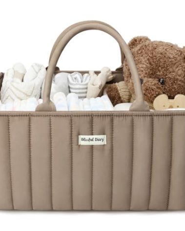 Blissful Diary Baby Diaper Caddy Organizer, Stylish Storage Basket for Newborn Essentials and Diaper Station, Gift for Baby Shower and Registry Must-Have, Mocha Brown