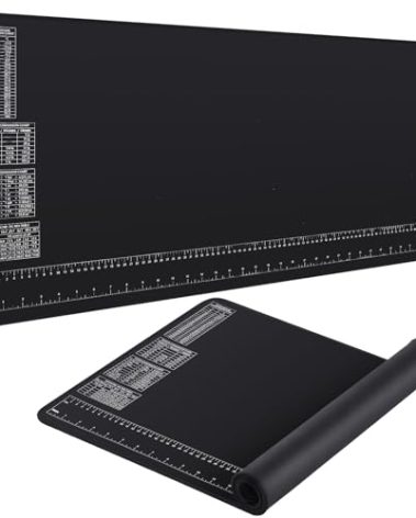 Drydiet 2 Pcs Neoprene Mat with Ruler and Reference Charts Neoprene Rubber Sheet Black Workbench Mat Gaming Table Cover for Protects Work Surface, 36.2 x 16 Inch