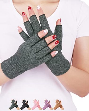 DISUPPO Arthritis Compression Gloves Relieve Pain from Rheumatoid, RSI,Carpal Tunnel, Hand Gloves Fingerless for Computer Typing and Dailywork, Support for Hands and Joints (L, Grey)