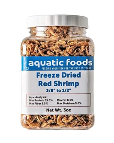 Aquatic Foods Inc. Red Shrimp - Freeze Dried 3/8" to 1/2" Red River Shrimp for All Tropical Fish, Marine Fish, Lg Cichlids, Koi & Pond Fish, Turtles, Reptiles, Rodents…3oz Small Jar
