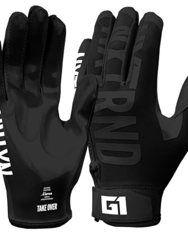 Nxtrnd G1 Youth Football Gloves, Kids Sticky Receiver Gloves (Black, Youth Medium)