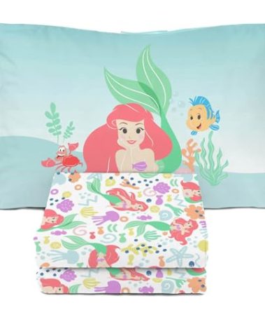 Sunny Side Up Disney The Little Mermaid Twin Sheet Set - 3 Piece Kids Bedding Set Includes Pillow Cover - Super Soft Ariel Microfiber Sheets