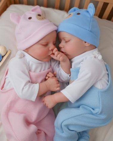 ADFO Lifelike Reborn Baby Dolls Twins, 17 inch Soft Vinyl Baby Dolls Realistic Newborn Real Life Baby Boy Girl Dolls with Clothes and Toy Gift for Kids Age 3+