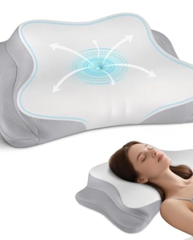 Cervical Neck Pillow - Cooling Ergonomic Neck Support Pillow for Sleeping, Orthopedic Contour Memory Foam Pillows for Side, Back & Stomach Sleepers with Pillowcase (Grey)