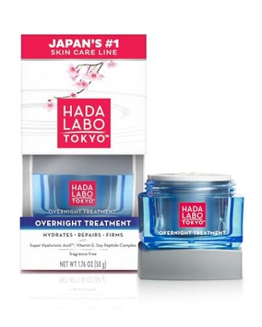Hada Labo Tokyo Anti-Aging Overnight Treatment, Hyaluronic Acid Night Cream for Intense Hydration, Skin Renewal With Collagen, Japanese Honeysuckle, Soy Peptides, Moisturizing Face Cream, 1.76 oz
