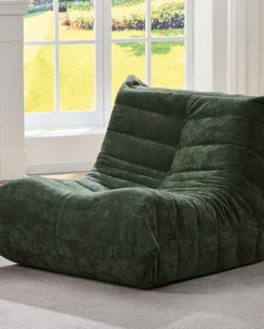 Bean Bag Chairs for Adults Giant Bean Bag Chair Memory Foam BeanBag Chair Bean Bag Sofa with Filler Faux Fur Fireside Beanbags Lazy Sofa for Living Room Bedroom Office (Green Chenille, Single)