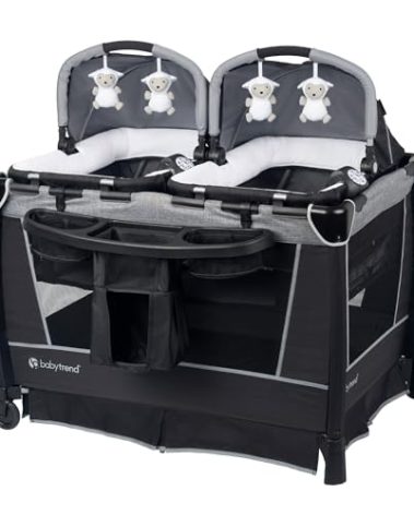Baby Trend Retreat Nursery Center with Two Removable Rock A Bye Bassinets, Changing Table, Organizer, and Music Center with Nightlight, Quarry