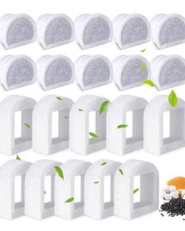 20 Pcs Cat Water Fountain Filters Replacment Compatible with PetSafe Drinkwell Fountains, 10 Replacement Carbon Filters & 10 Replacement Sponges Foam Filter Compatible with PetSafe Water Fountain