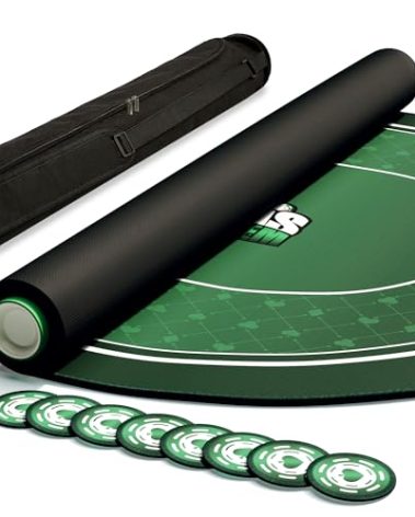 EVTHSU Poker Table Top Mat 70" X 35", Portable Texas Hold'em Casino Table Topper for 8 Players, Rubber Game Mat with Carrying Bag, 8 Coasters, 8 Hand Ranking Cards for Home Game Nights (Oval, Green)C