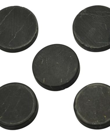 Shungite World 5 pcs Authentic Shungite Stickers Unpolished 30 mm / 1.18" Genuine Healing Energy Stone Protection Plate for Cell Phone Case Tablet Laptop Computer Noble Gemstone Protector Crystal