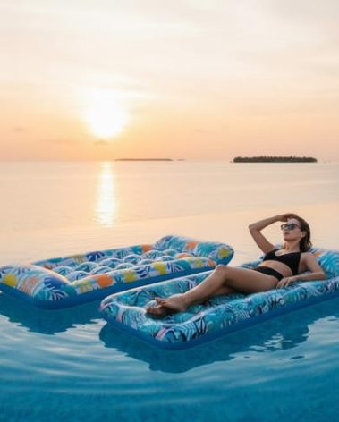 Auspicious Rain 2 Pack Inflatable Pool Float Mat, Lounger, Multi-Purpose Swimming Toys for Pool Party, Summertime Beach, Outdoor，Giant Pool Floats Adult Size with Headrest, (‎Colorful 2 Pack)