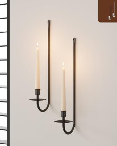 Metal Wall Candle Sconce Holder Set of 2 Wall Mount Candle Holder Pillar Holder Black Modern Wall Candle Sconces Hanging for Living Room Farmhouse Fireplace Wedding