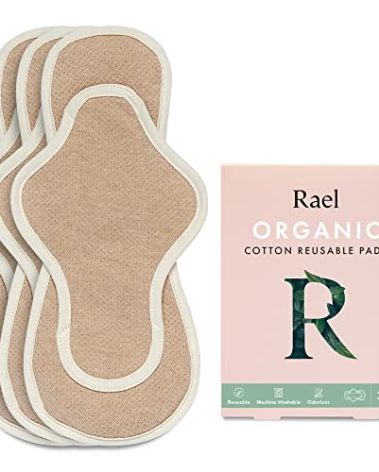 Rael Reusable Pads, Organic Cotton Cover Pad - Postpartum and Period Essential, Heavy Absorbency, Thin Cloth, Leak-Free, Washing Machine Safe (3 Count, Large)