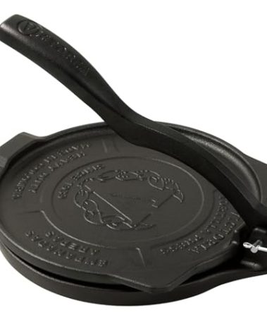 Victoria 8-Inch Cast Iron Tortilla Press HD Spherrous, Commercial-Grade Cast Iron Tortilla Maker, Roti Press, Pataconera Seasoned with Flaxseed Oil, Made in Colombia, Black