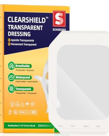 ClearShield Transparent Film Dressing 6" x 8" Pack of 20, Waterproof Bandages Breathable Hypoallergenic, Adhesive Patch for Post Surgical Shower, IV Shield, Tattoo Aftercare